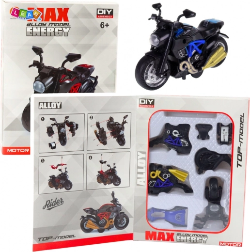Metall-Motorrad zum Zusammenbauen 1:14 – blaues DIY-Modell
