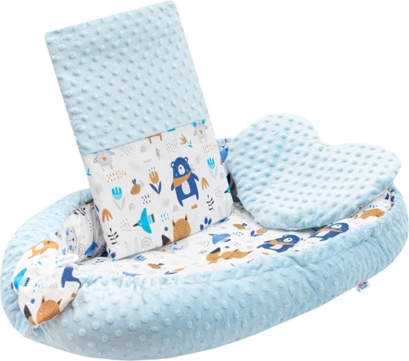 Luxuriöses Nestchen mit Kissen und Decke aus Minky, blau – New Baby