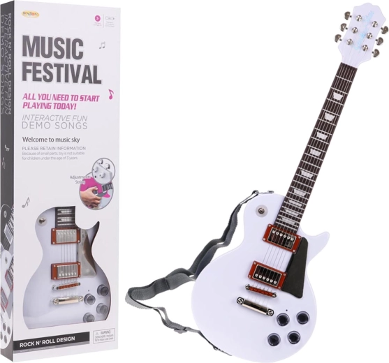 Elektrische Kinder-Gitarre mit Kopfhörern und Mikrofon – Weiß
