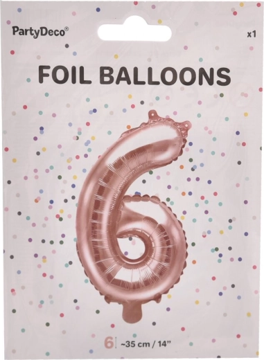 Folienballon Zahl 6 perlrosa 35 cm