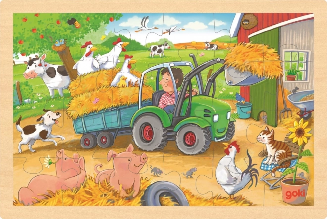 GOKI Holzpuzzle Kleiner Traktor, 24 Teile