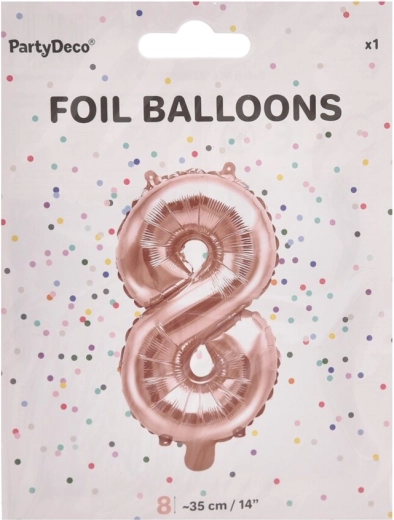Folienballon Zahl 8, Perlmuttrosa, 35 cm