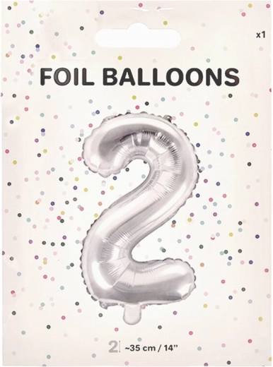 Folienballon Zahl 2 silber 35 cm