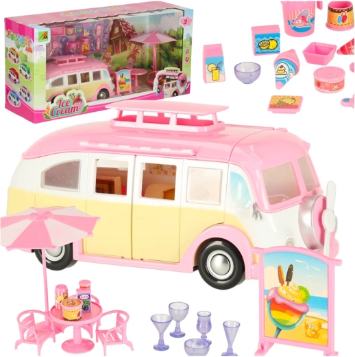 Aufklappbarer Wohnwagen mit Eisdiele und Zubehör, 30 Teile