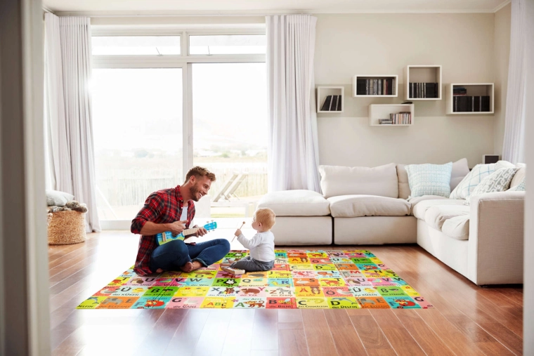 Doppelseitiger Spaß: deutsches Alphabet und Farmmotiv