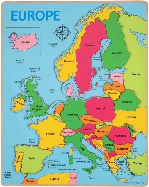 Bigjigs Toys Holzpuzzle Karte Europas, 25 Teile