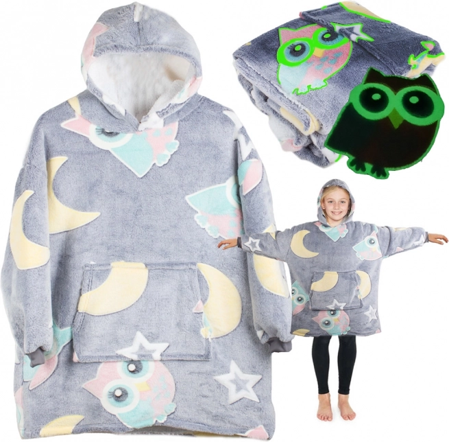 Leuchtender Kinder-Pullover mit Kapuze und Decke