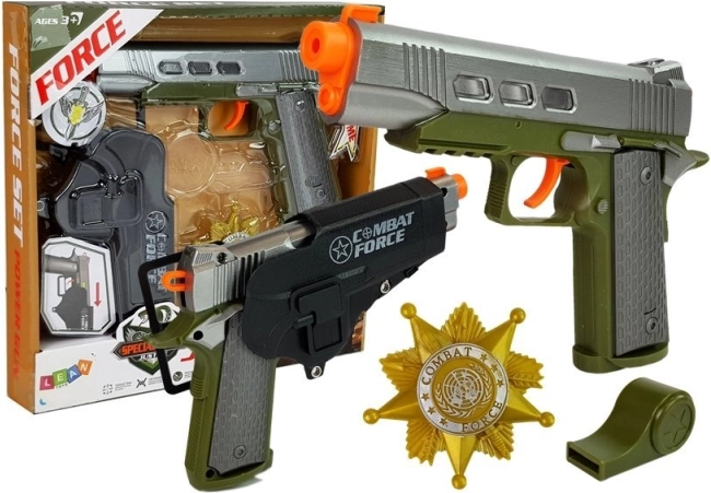 Polizei-Set mit 20 cm Pistole, Abzeichen, Pfeife und Holster mit Licht- und Soundeffekten