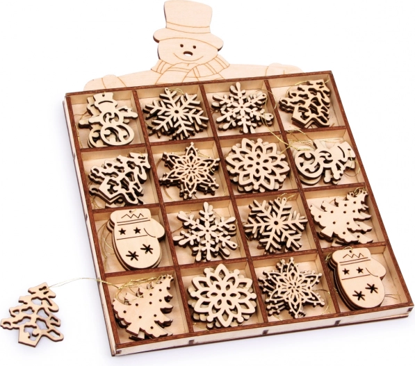 Holz-Weihnachtsornamente im Box-Set