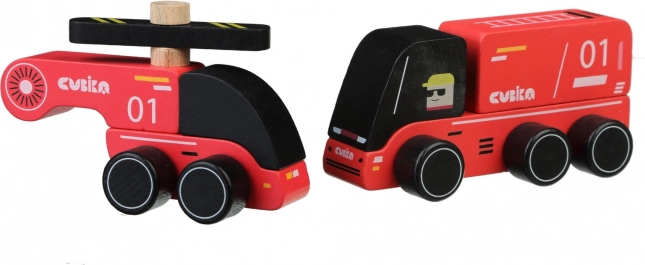 CUBIKA Feuerwehr – Holzauto mit Hubschrauber