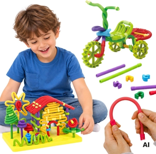 Woopie kreative 3D-Konstruktionsspielzeug aus biegsamen Stäbchen, 160 Teile