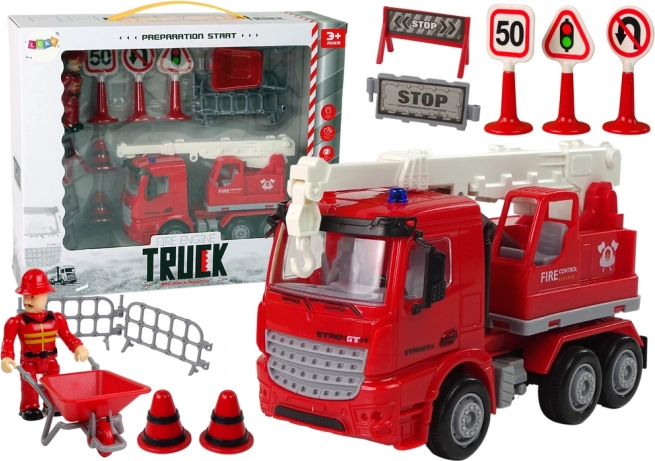 Feuerwehrset mit Kran und Verkehrsschildern