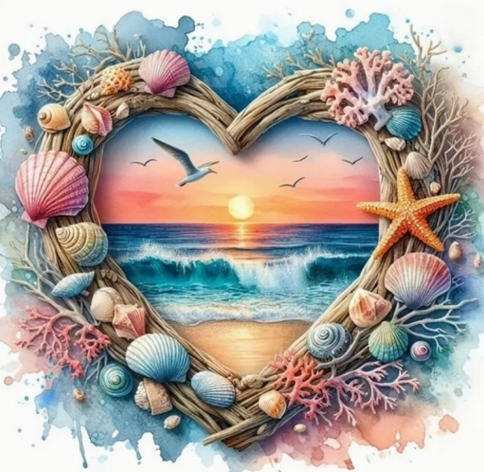 Diamantmalerei Herz mit Strandblick 30 × 40 cm