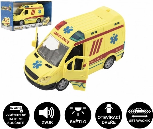 Kunststoff-Krankenwagen mit Licht und Sound auf Schwungrad 20 cm