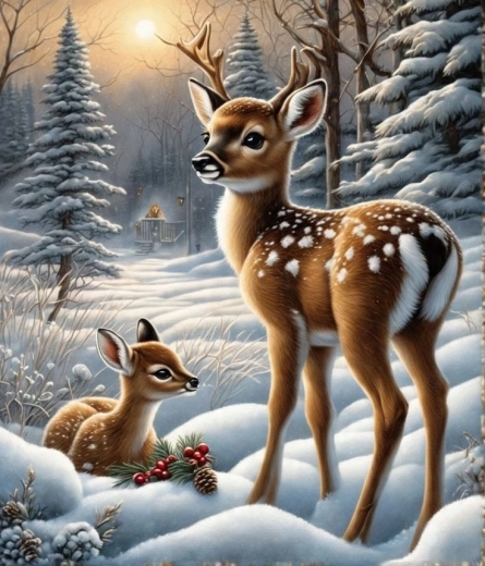 Norimpex Malen nach Zahlen Hirsch im verschneiten Wald 40 × 50 cm