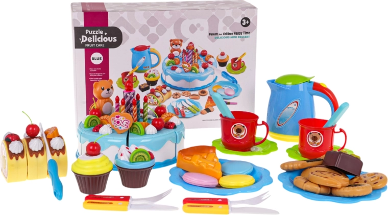 Kinder-Geburtstagsset mit Kuchen und Teeservice – Blau