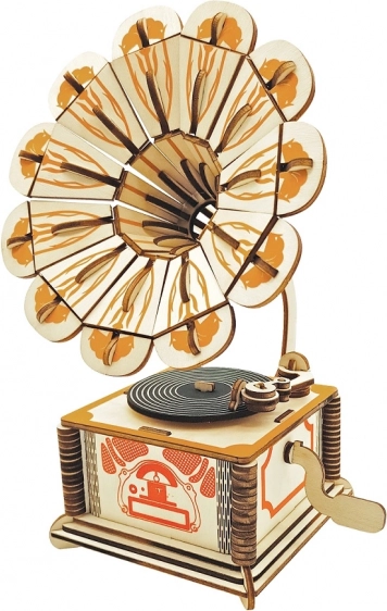 Woodcraft hölzernes 3D-Puzzle Grammophon farbig