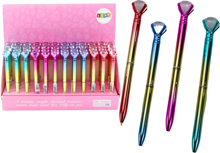 Kugelschreiber mit funkelndem „Diamanten“, goldenes Gehäuse, blaue Mine 0,7 mm