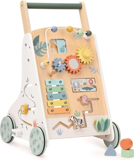 Montessori-Lauflernwagen aus Holz mit Dschungelmotiv