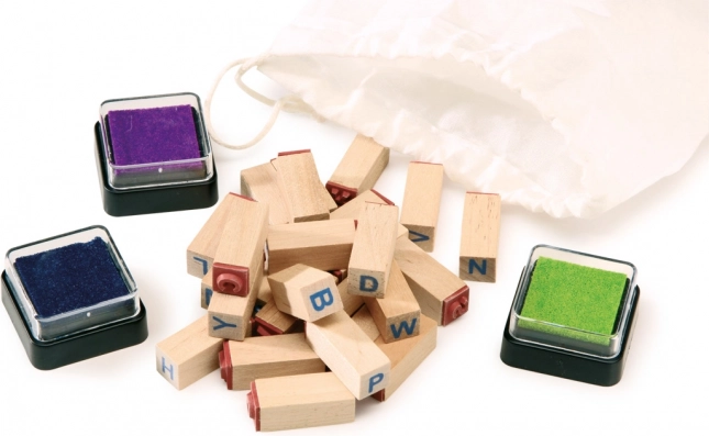 Holzstempel Alphabet small foot mit Beutel und Stempelkissen