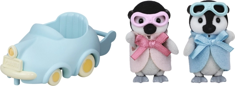 Pinguin-Zwillinge mit Wagen