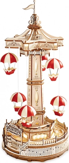Hölzerne 3D-Puzzle-Spieluhr Fallschirm-Karussell mit LED-Beleuchtung