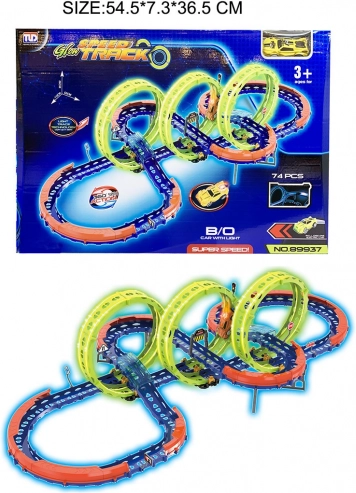 Leuchtende Rennstrecke für Kinder 3+ mit 3 x 360°-Loops und LED-Auto, 74 Teile