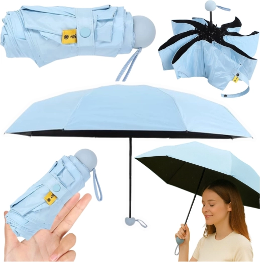 Kompakter faltbarer Regenschirm mit UV-Schutz UPF 50+ 90 cm – blau, mit Hülle