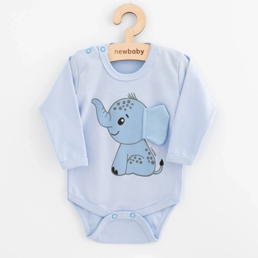 Babybody mit langen Ärmeln NEW BABY Happy Elephant blau 74 (6–9 Monate)