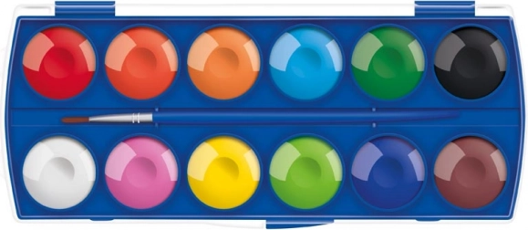 Wasserfarben 12 Stk mit Durchmesser 30 mm + Pinsel