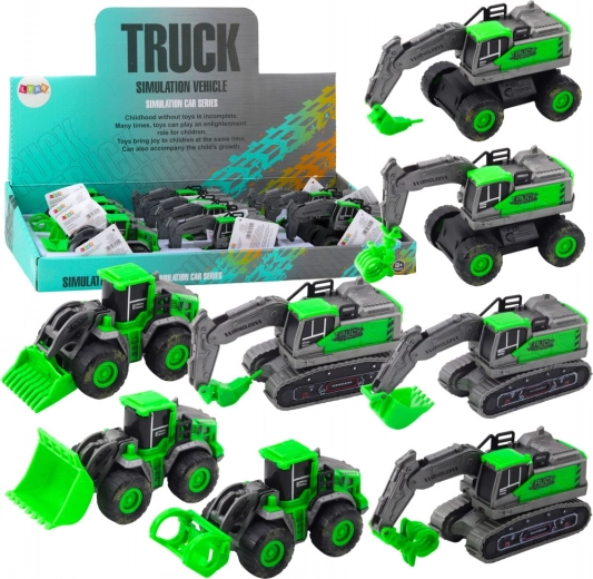 Baufahrzeug mit Aufzieh-/Reibungsantrieb – Minibagger, Radlader oder Bulldozer, grün