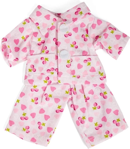 Bigjigs Toys rosafarbenes Puppenpyjama mit Herzchen und Kirschen für eine 28 cm Puppe