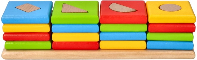 GOKI Holzpuzzle – 4 farbige Türme aus Formen