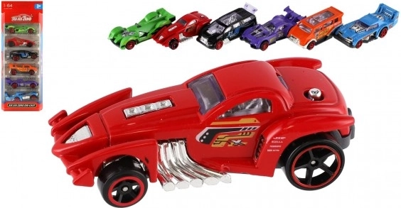 Set aus 6 Rennwagen, Metall und Kunststoff, 8 cm, Freilauf