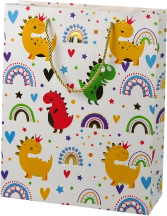 Geschenktasche bunte Dinosaurier Regenbogen 32 × 26 × 10 cm