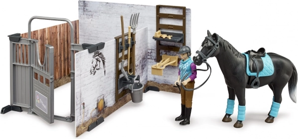 Bruder Stall mit Pferd und Reiterfigur