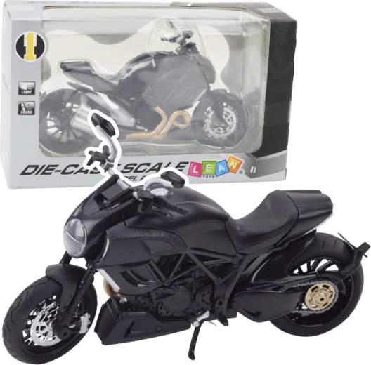 Metall-Sportmotorrad 1:12 mit Licht und Sound – Schwarz mit goldenen Akzenten