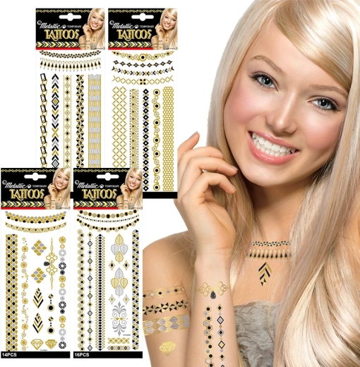 Metallische temporäre Tattoos – 4 Stile