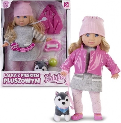 Puppe Natalia mit Plüschhund 35 cm