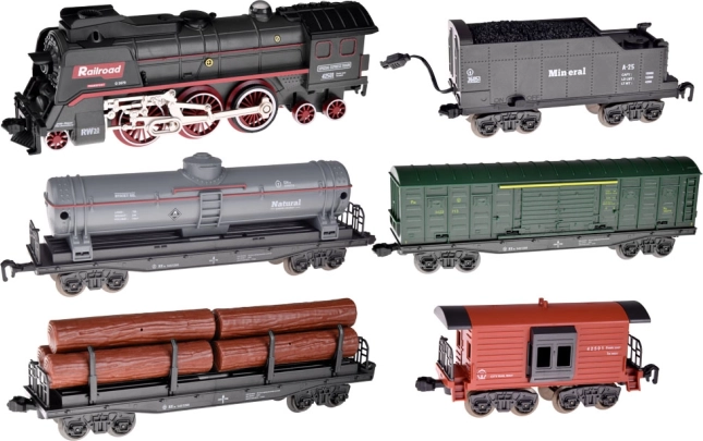 Komplette Eisenbahn mit fünf Waggons