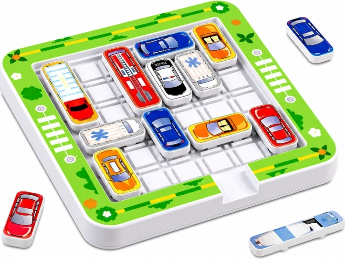 Spielbrett mit verschiebbaren Autos