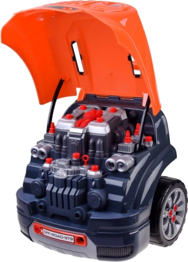 Öffnende Motorhaube und herausnehmbarer Motor