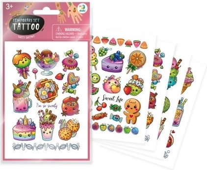 Temporäre Süßigkeiten-Tattoos Set 4 Bögen