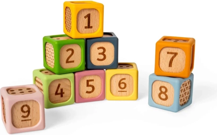 Bigjigs Toys Sortierwürfel aus Holz und Silikon (9 Stück)