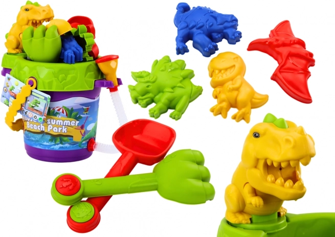 Kinder-Sandspielset Dinosaurier – Eimer mit Brause, Gießkanne und Förmchen