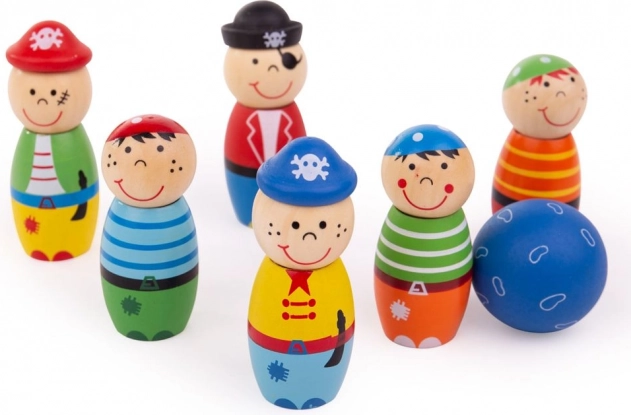 Bunte Holzkegel Piraten für Kinder