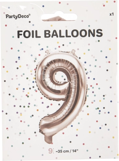 Folienballon Zahl 9 perlrosa 35 cm