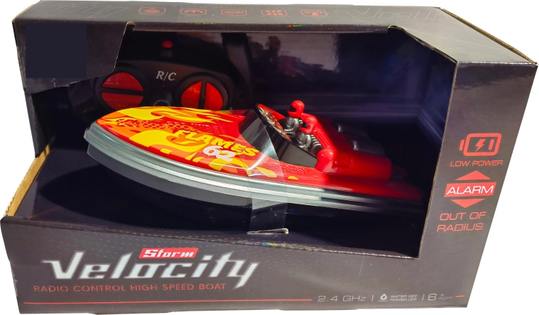 R/C Speedboot Velocity Storm 1:16 2,4 GHz roter Flammen-Look