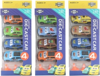 Set aus Metallautos mit Pylonen, 4 Stk.