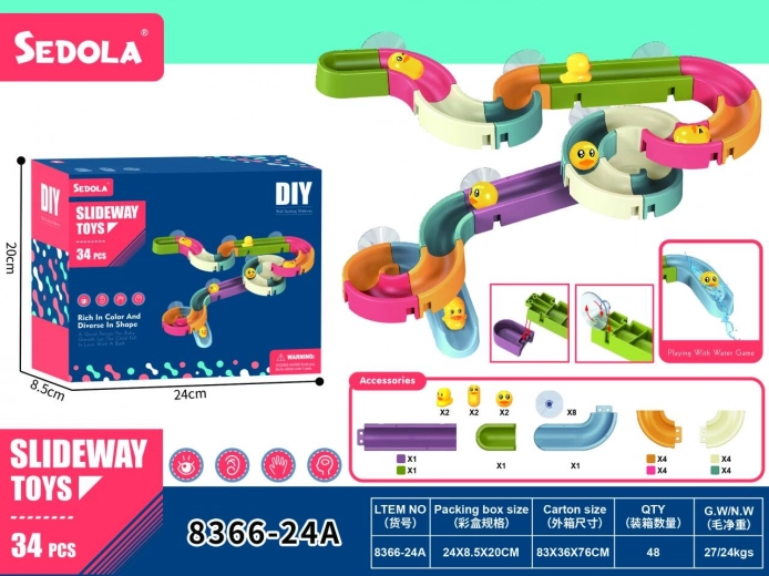 Saugende Kugelbahn für die Badewanne, 34 Teile